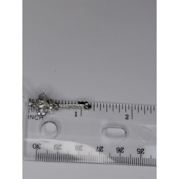 Sterling Silver 925 Key Pendant With Heart & Crown Design Rhinestones 1.25" - Picture 7 of 7